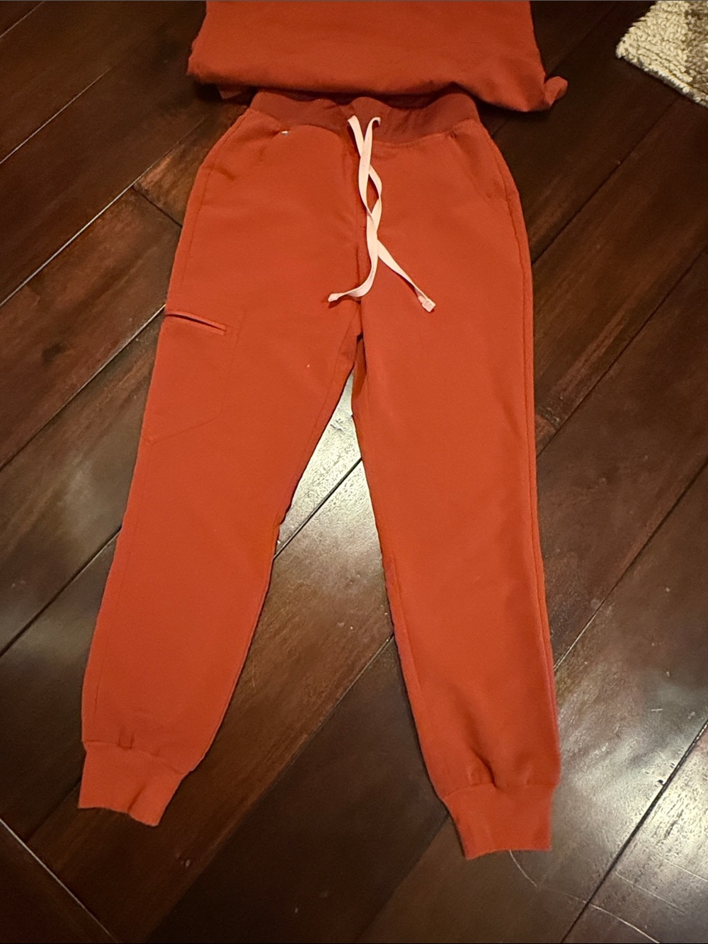 Rust Red Drawstring Cargo Joggers - Picture 3 of 4
